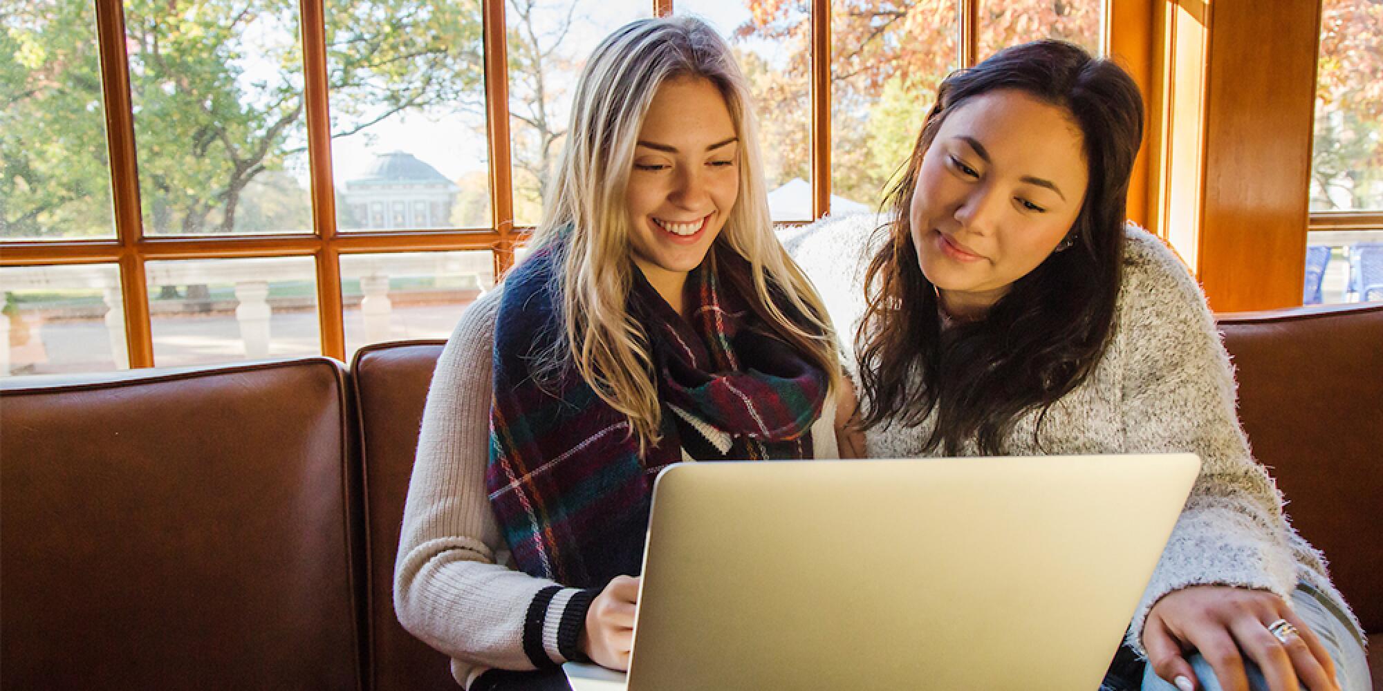 Two students studying online.